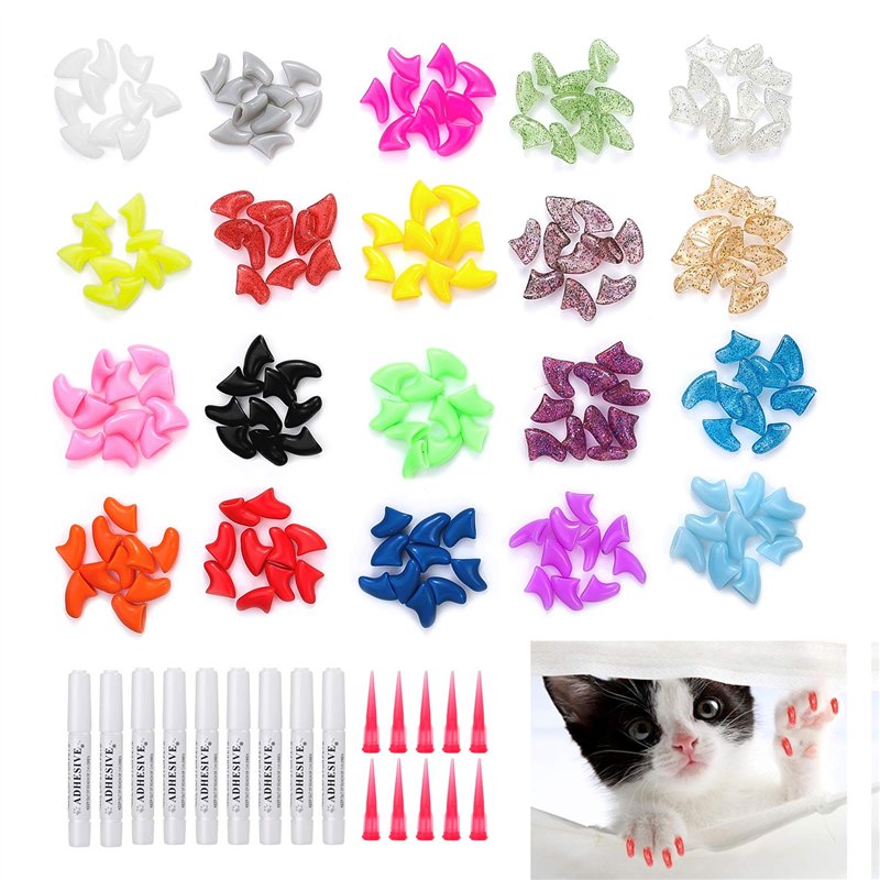 200 pièces Chats Couvre-Ongles Protection des Griffes pour Chien de Chat, Griffes Douces colorées Chapeaux d'ongles de Chaton Ca