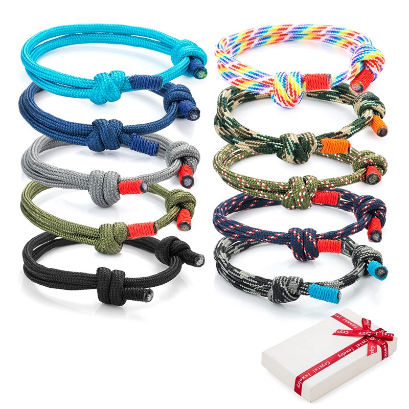 10 pièces bracelets tressés cool kit pour homme femme, cordon de corde marine coloré Bracelet de surf nautique pour hommes garço