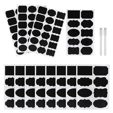 Kesote 128 Pcs Etiquettes Autocollantes Bocaux Noir +2 Marqueurs de Craie Effaçables pour Les Bouteilles en Verre