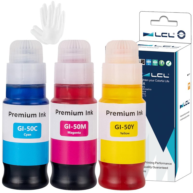 LCL Imprimante Bouteille d'encre Compatible GI-50 GI-50C GI-50M GI-50Y 3403C001 3404C001 3405C001 (1Cyan 1Magenta 1Jaune) Rempla
