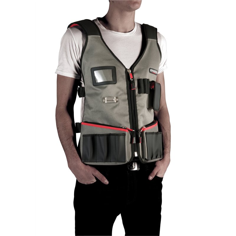 Image secondaire de C.K Magma Gilet Porte Outils de Technicien avec 14 Poches, Bande Reflechissant, Porte Metre Ruban, Poche a Couteau, Gilet de Tra