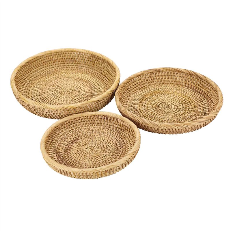 SUMTree 3pcs Panier de Service Corbeille à Fruits Rond Panier d’osier Rangement pour cookies, pain,fruits (25+23+19CM)