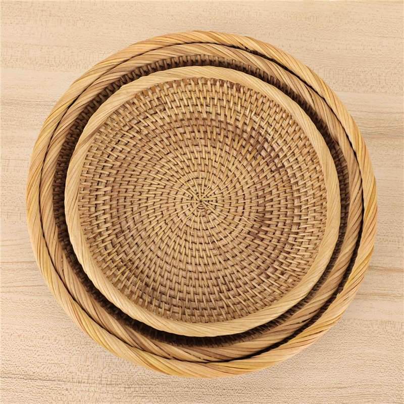 Image secondaire de SUMTree 3pcs Panier de Service Corbeille à Fruits Rond Panier d’osier Rangement pour cookies, pain,fruits (25+23+19CM)