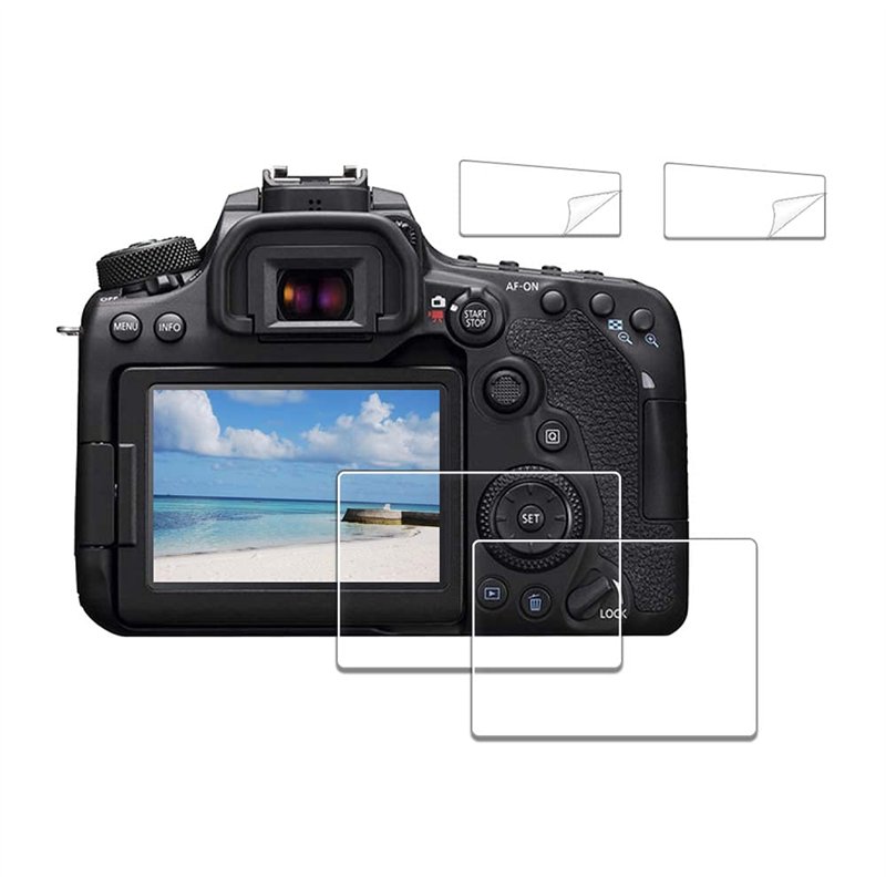 iDaPro [2Pcs Protection d'Ecran pour Canon EOS 70D 80D 90D+[2Pcs] PET Protecteur d'écran du supérieur,Verre Trempé,Dureté 9H,Ant