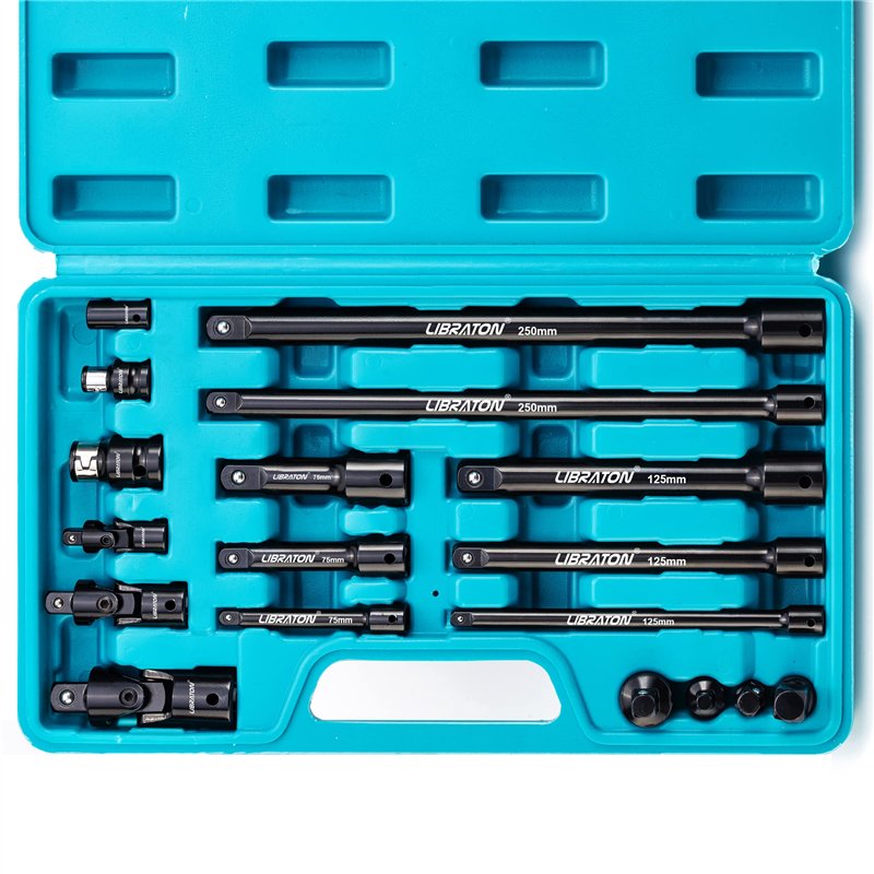 LIBRATON Rallonge Cliquet, Adaptateurs de Douilles, 18PCS Rallonges de Clé à Douille, Jeu de Rallonge Douille Cle a Cliquet, Réd