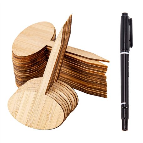SAVITA 10x6cm 30pcs Étiquettes De Plantes en Bois Étiquettes De Jardin Ovales pour Plante en Pot Graines Fleurs Herbes Légumes