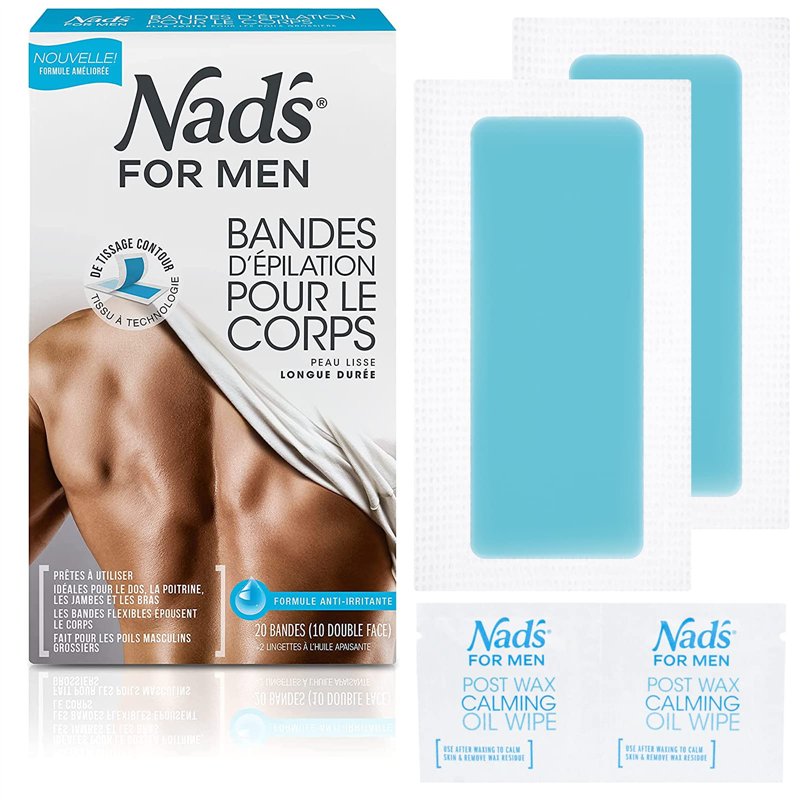 Nad’s For Men - 20 Bandes de Cire Froide, Le Corps Épilation à La Cire Pour Hommes, Cire Epilation Homme, Trousse 20 Bandes D'ép