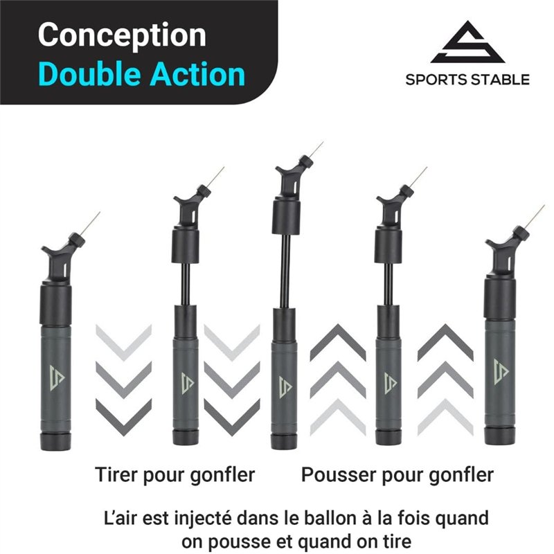 Image secondaire de Sports Stable Pompe à Ballon Double Action, Fournie avec 5 Aiguilles. La Pompe à Air Idéale pour Votre Ballon de Football, Rugby