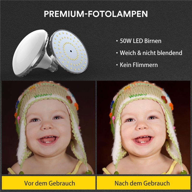 Image secondaire de RALENO Softbox, Kit Studio Photo Softbox LED 50W, Lampe de Photographie 50x50 cm avec Ampoules 5500K et Trépied, Lampe Photo pour