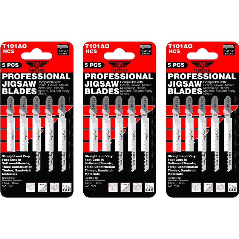 15 x TopsTools T101AO lames de scie sauteuse pour coupes droites et incurvées compatibles avec Bosch Dewalt Makita Milwaukee et 