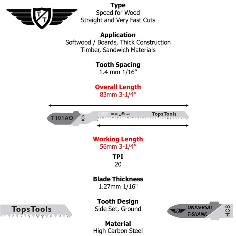 Image secondaire de 15 x TopsTools T101AO lames de scie sauteuse pour coupes droites et incurvées compatibles avec Bosch Dewalt Makita Milwaukee et 