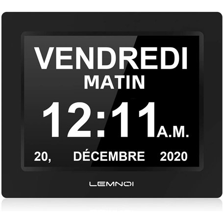 LEMNOI 8" Pouce LCD Horloge Numérique Calendrier N10 avec Date Jour Et Heure Horloge Non-Abrégée Auto Dimming 8 Langues HD Displ