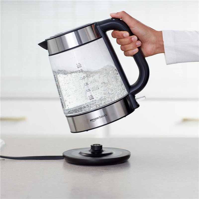 Image secondaire de Amazon Basics Bouilloire électrique en verre, 1.7 l, 2200W, Noir, Argenté