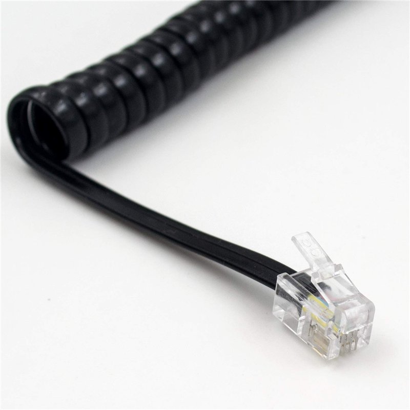 Image secondaire de Duttek Cordon Telephone, Cable Telephone Fixe Noir, Câble pour combiné de téléphone, Câble spiralé RJ9 de 1 à 3 m de Long déroulé