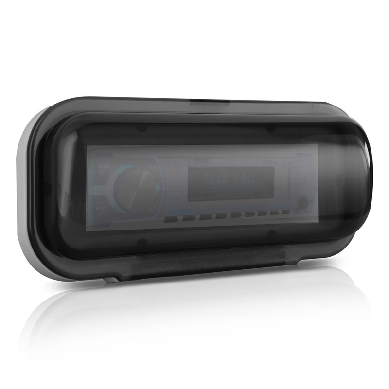 Pyle Housse Stéréo Marine - Boîtier de protection étanche pour radio - Protection Robuste pour Radio de Bateau - Couleur Fumée -