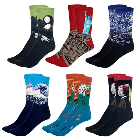Czemo 6 paires Chaussettes D'art Imprimées Multicouleur Coton D'équipage Homme Femme - Multicolore - Taille unique