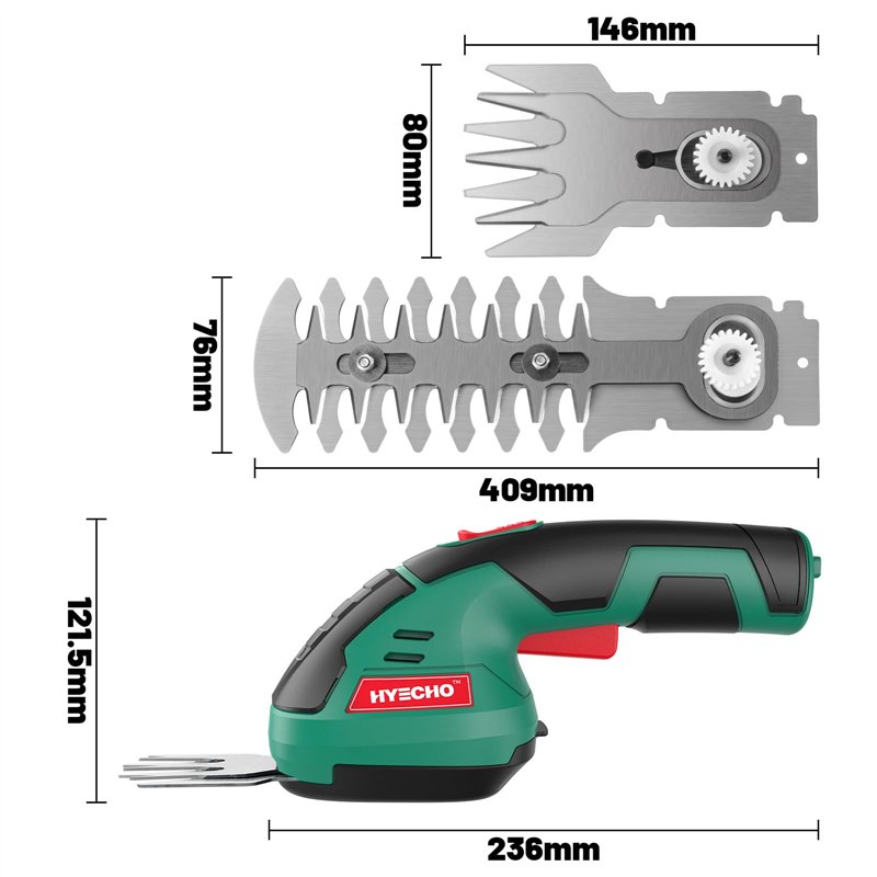 Image secondaire de Taille Haie sans Fil, HYECHO 7,2V Taille-Haie et Cisaille a Gazon 2 en 1, Taille Haie Batterie 2,0Ah Intégrée avec 2 Lames, Tail
