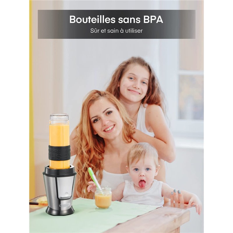 Image secondaire de HOUSANT Blender Smoothie 3 en 1, Mini Blender Mixeur avec 280ml Moulin à café et 2 * 570ml Bouteille de smoothie portable, 29000