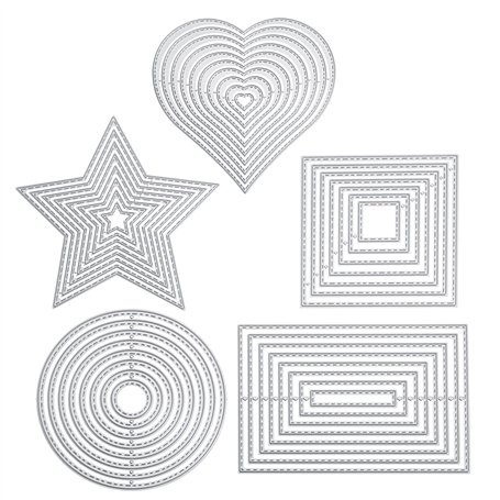 5 pièces Gabarit de poinçonnage matrice de decoupe kit géométrique matrices de découpe carré rectangulaire cercle étoile cadre c