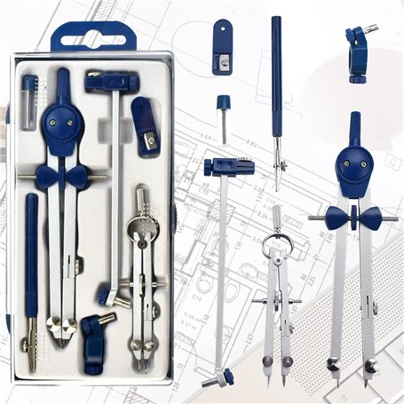OTTYMO Kit de Compas Metal Boussole Dessin+Convertisseur Compas de Menuisier+Mine Compas de Dessin Détachable Compas Architecte