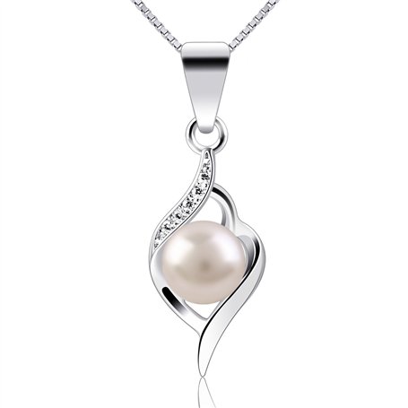 B.Catcher Collier en Argent 925 Pendentif incrusté avec Perle Perle d’Eau Douce Saint-Valentin Cadeau Parfait