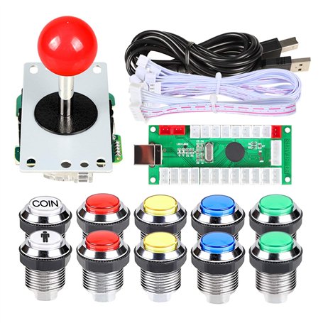 EG STARTS Classique Arcade DIY Kits USB Encoder Pour PC Joystick + 8 façons Stick + Chrome Plaqué LED Illuminé Bouton Poussoir 1