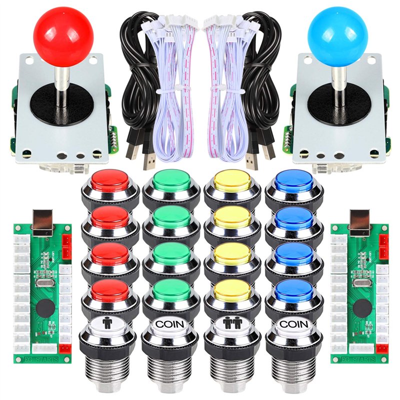 EG Starts classique Arcade Contest Kit de bricolage USB Encoder Pour PC Joystick + Chrome LED éclairé bouton 1 et 2 joueurs Bout