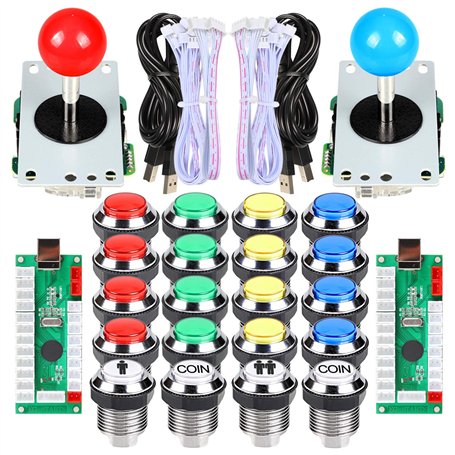 EG Starts classique Arcade Contest Kit de bricolage USB Encoder Pour PC Joystick + Chrome LED éclairé bouton 1 et 2 joueurs Bout