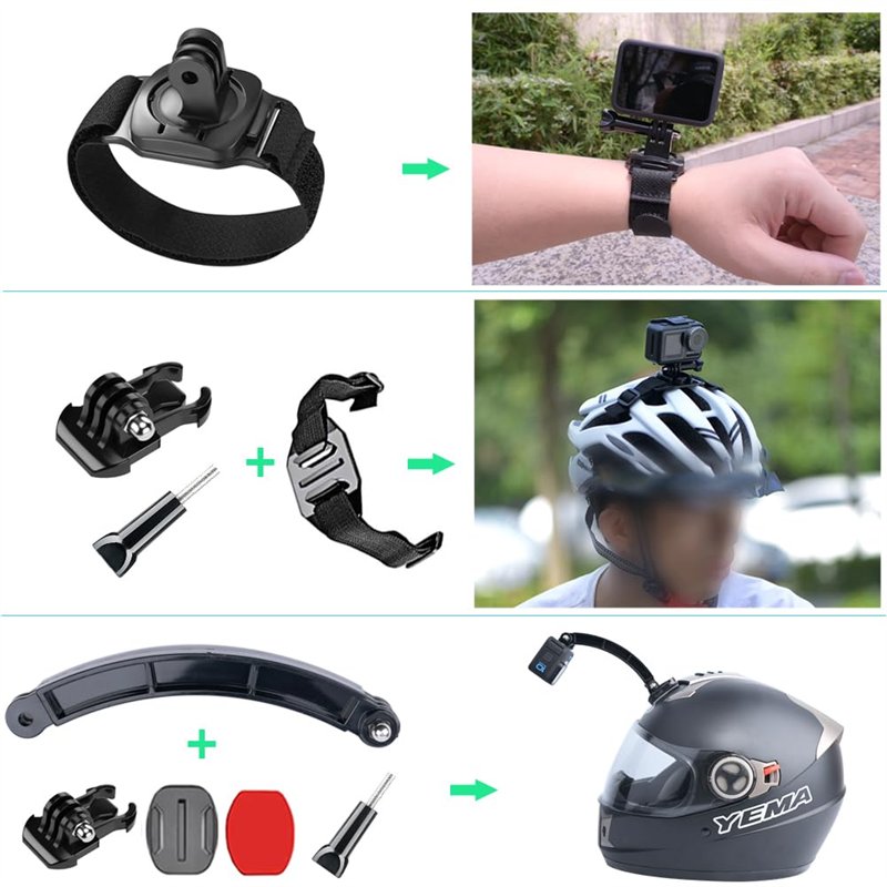 Image secondaire de YHTSPORT Kit d'accessoires pour caméra d'action GoPro Hero 11 10 9 8 Max 7 6 5 4 Noir GoPro Session Fusion Silver White Insta360