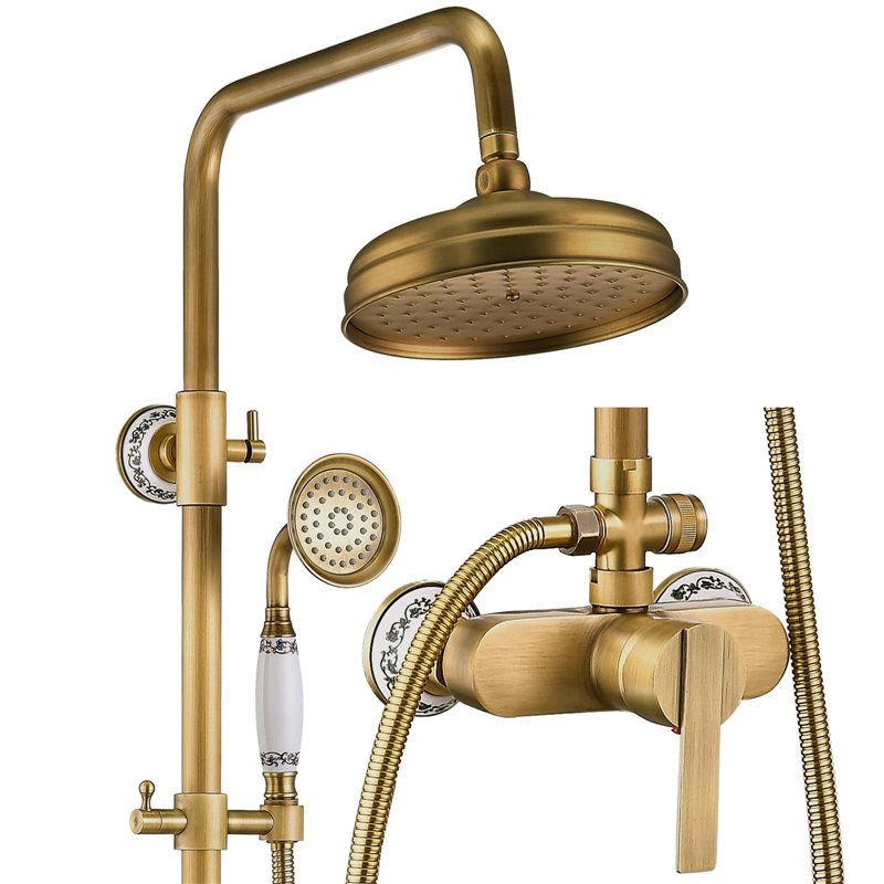 ESOP Colonne de Douche Rétro avec Mitigeur, Système de Douche Laiton Antique Ensemble de Douche Montage Mural Set de Douche avec