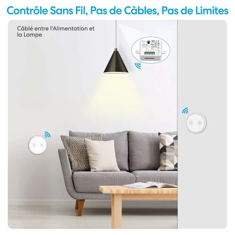 Image secondaire de LoraTap Kit Interrupteur Sans Fil, Va et Vient, Récepteur 2500W, Portée 200M, Emetteur Radio 868Mhz, Commande à Distance Mural A