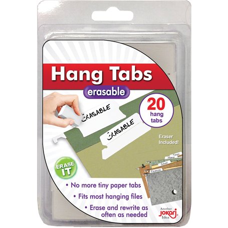 Jokari PHR20 - Onglets Suspendus Effaçables x20 pour des Dossiers Suspendus - Recharge avec Gomme - Blanc