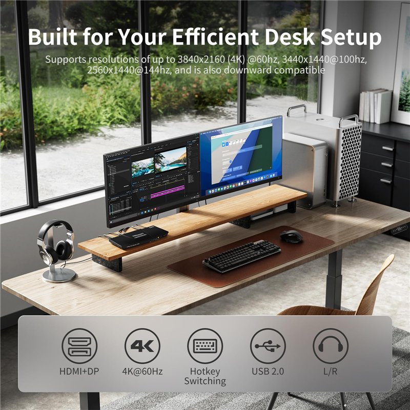 Image secondaire de TESmart Commutateur KVM DisplayPort+HDMI 2 Monitors 2 Ordinateurs 4K@60Hz,KVM Switch Double Monitor 2 Port Extended Display,Emul