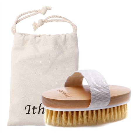 Ithyes Brosse pour le corps La brosse de bain à poils exfoliante naturels pour éliminer les toxines cellulites de la peau morte