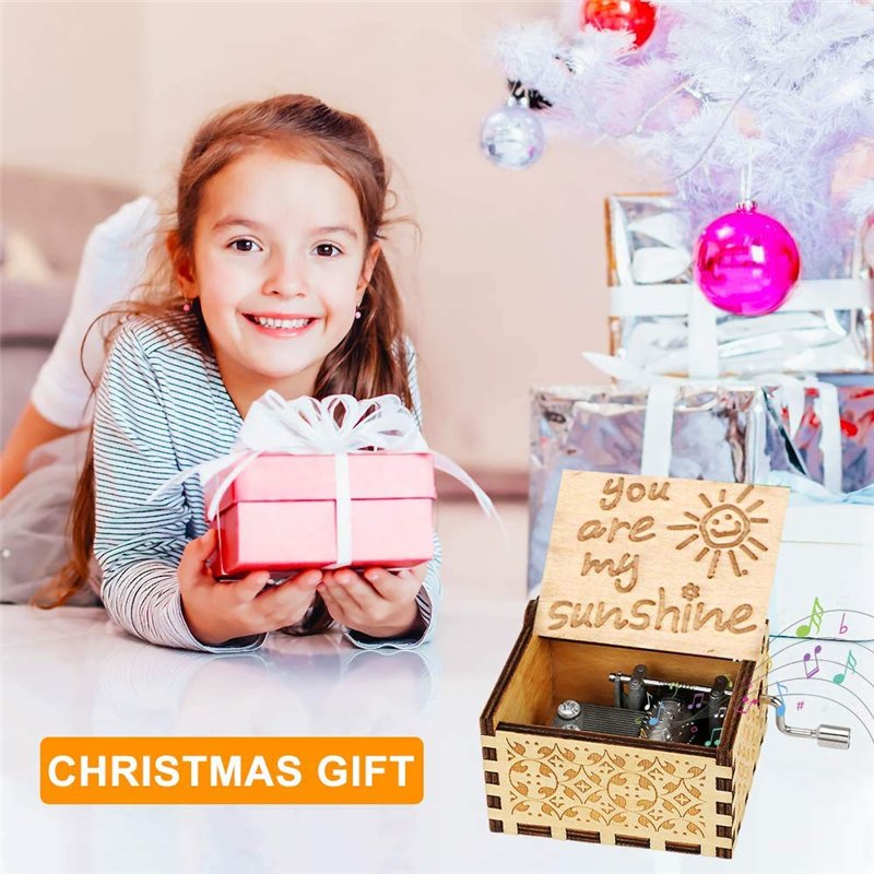 Image secondaire de Boite a Musique Manivelle,Boîte à Musique à Manivelle en Bois Boîte à Musique De Thème De You are My Sunshine Classique Cadeau p