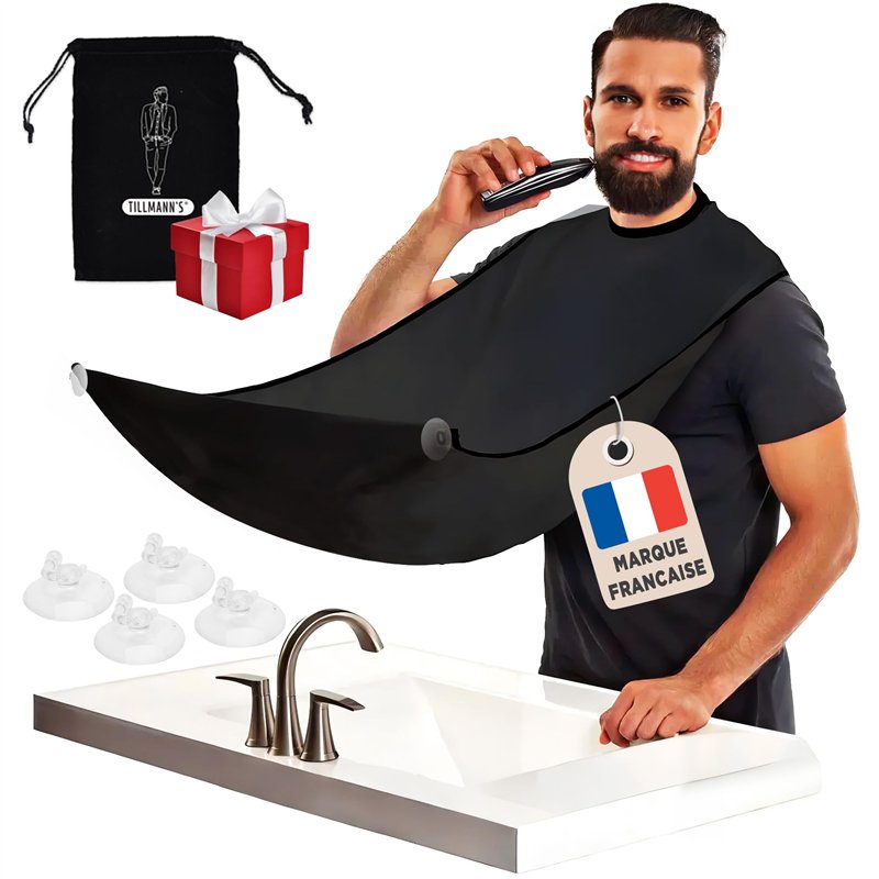 Tablier Barbe Homme-Cape de Rasage Homme-Bavoir Barbe-Accessoire Ideal pour la coupe de la Barbe à la Tondeuse ou au Rasoir-Avec