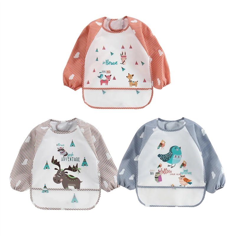 ElecMotive Lot de 3 Bavoir Etanche à Manchs Longue Tablier d'Alimentation de Jeu/de Peinture Bavoir Imperméable 6-36 mois