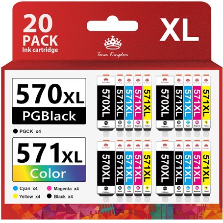 Toner Kingdom 20 Pack 570XL 571XL Cartouches d'encre Compatibles pour Canon PGI-570 CLI-571 XL pour Canon PIXMA MG5750 TS5050 MG