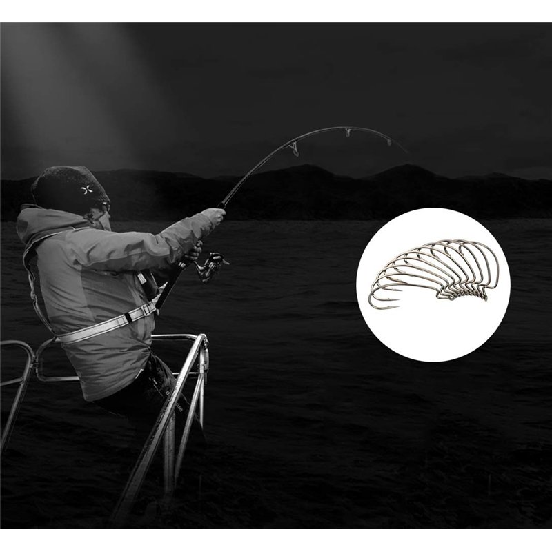 Image secondaire de DXIA 50Pcs Boîte Hameçons, Acier à Haute Teneur en Carbone Crochets Décalés de Pêche Convient à Leurres Cuillères Offset Hooks, 