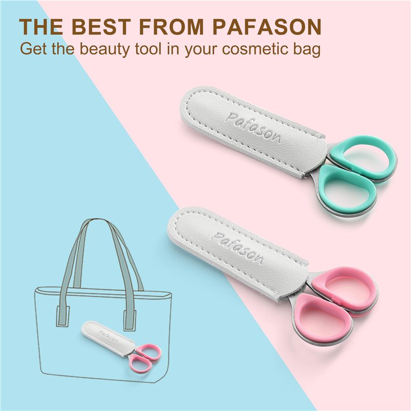 Image secondaire de PAFASON 4 '' Ciseaux à ongles courbes et droits en acier inoxydable, ciseaux à cuticules, ciseaux de manucure, avec étui en cuir