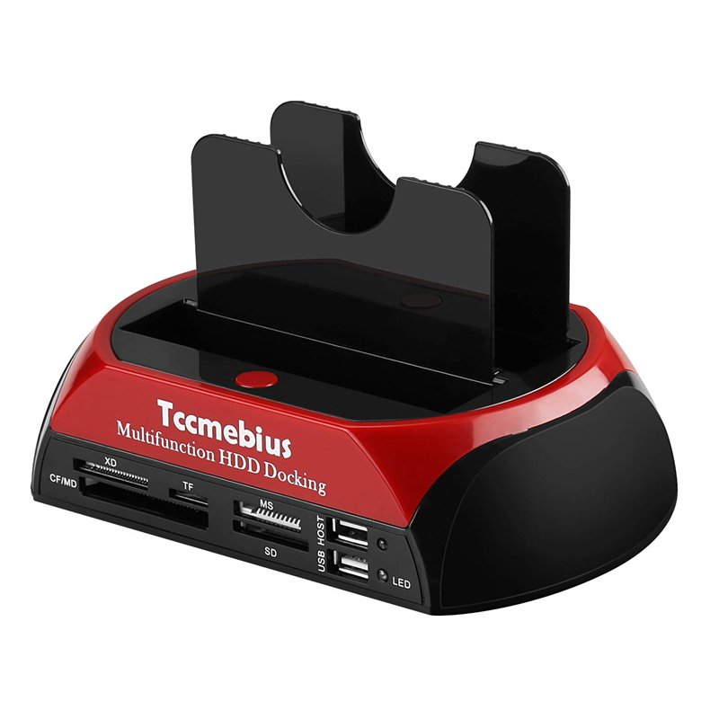 Tccmebius TCC-S862-DE USB 2.0 à SATA IDE Dual-Bay HDD Disque Dur Station d'accueil avec Lecteur de Cartes et Hub USB 2.0 pour 2.