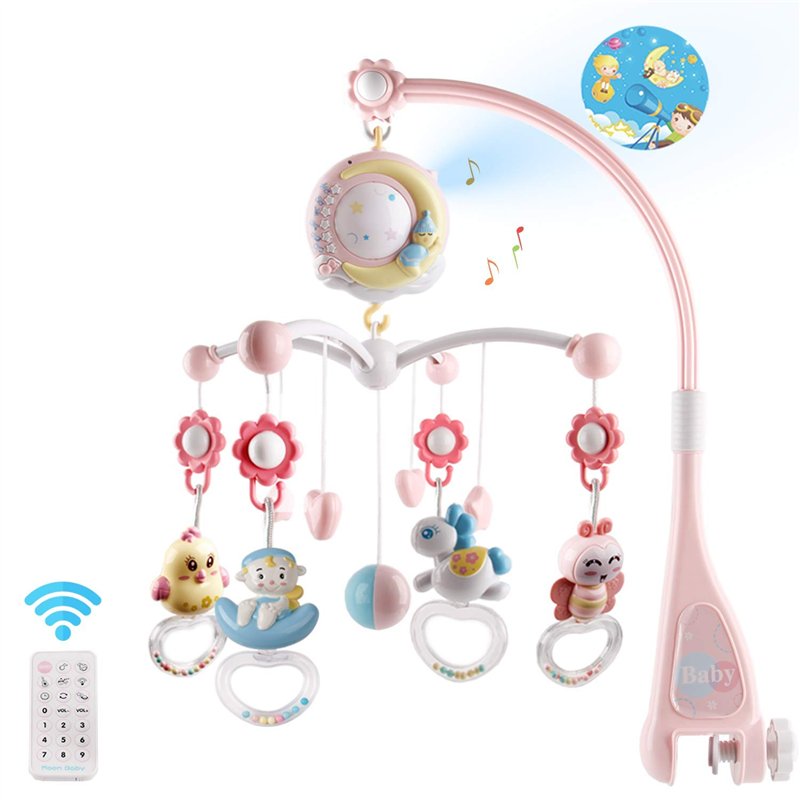 Berceau de musique pour bébé Lit bébé mobile avec fonction de temporisation Projecteur et lumières,suspendu tournant Hochets et