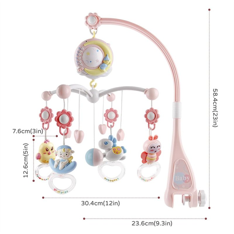 Image secondaire de Berceau de musique pour bébé Lit bébé mobile avec fonction de temporisation Projecteur et lumières,suspendu tournant Hochets et