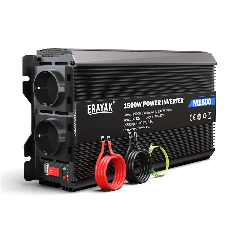 ERAYAK Convertisseur 12V 220V/230V 1500W/3000W Onduleur à Transformateur avec Télécommande & Double AC Prises de Courant pour RV