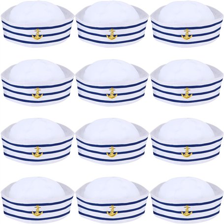 12 Pièces Chapeaux de Marin en Bleu et Blanc Chapeau de Capitaine pour Accessoire de Costume Fête de Déguisement (Style Délicat)