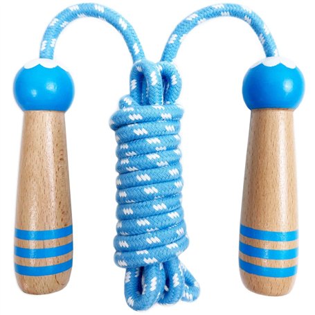 Corde à sauter réglable avec poignée en bois et coton tissé pour filles et garçons