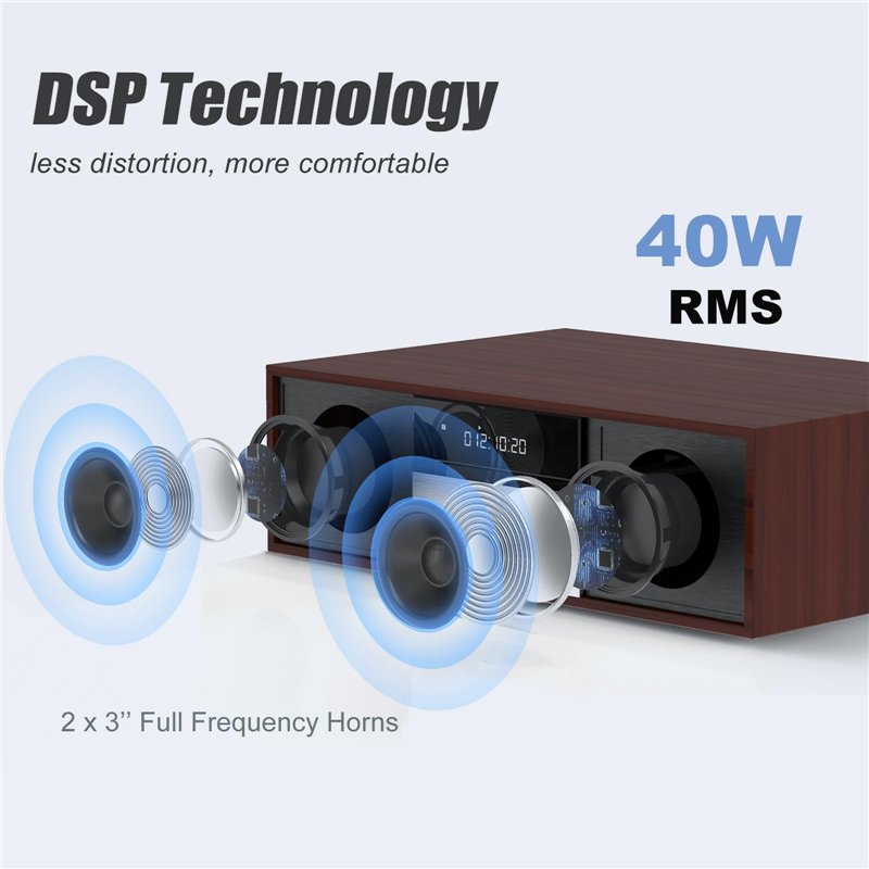 Image secondaire de Micro Chaîne HiFi stéréo compacte - Haut-parleurs 40 Watts avec Lecteur CD, Bluetooth, Radio FM, USB, AUX-in, Grand écran LED et