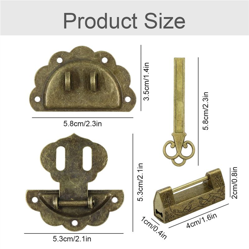 Image secondaire de Cadenas Loquet Hasp Boucle Serrure - Vintage Design Alloy Latch Retro Style Mini avec vis et clé, à verrou rétro pour boîte bijo