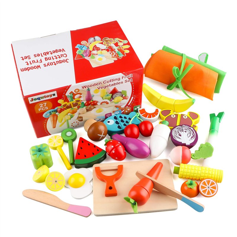 jacootoys 27 pièces Jouet à Couper Magnétiques Fruits en Bois et Légumes à Couper Cuisine Éducatif Tôt Développement Intellectue
