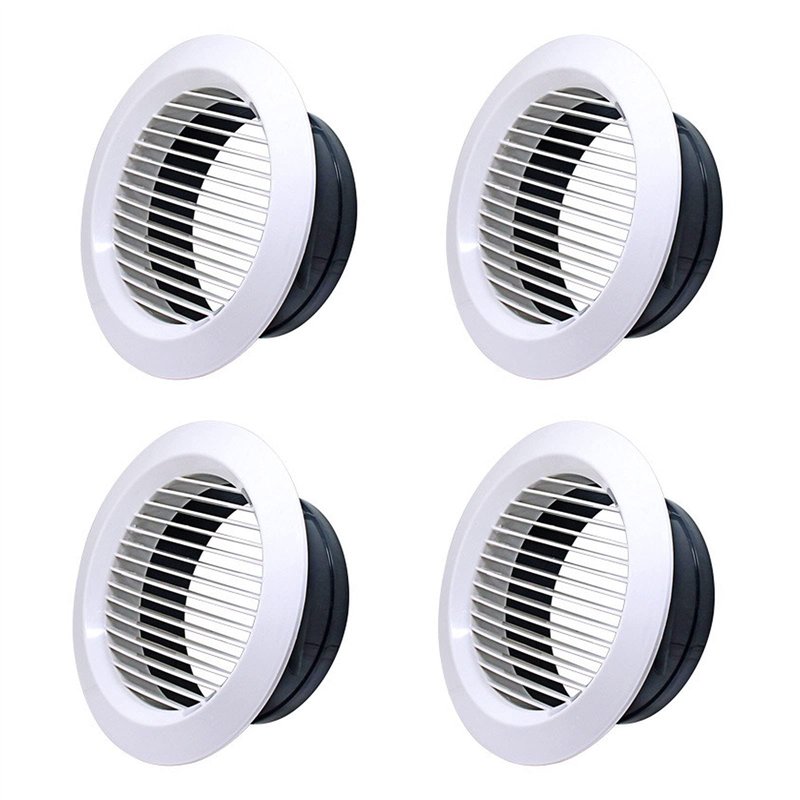 Lot de 4 grilles d'aération rondes en plastique - 75 mm - Pour ventilation de la maison et des locaux commerciaux, cuisine, salle de bain, garage (blanc)